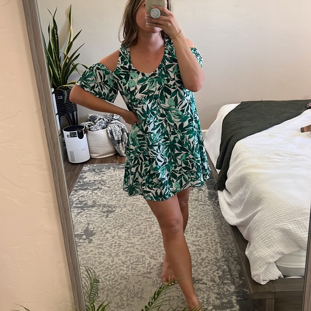 Vici green leaf cold-shoulder dress